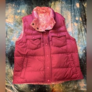 Land End Reversible Western Paisley Quilted Winter Vest Pink Vintage Warm Pink